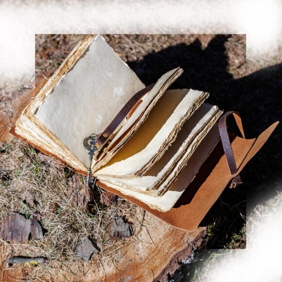 Leather Diary Writing Notebook Unique Handmade Embossed Travel Deckle Edge Paper - Picture 2 of 8